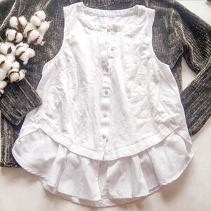 Meadow Rue for Anthropologie White Sleeveless Button Down Ruffle Back Tank Sz XS